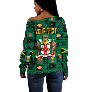 Personalized Afro-Jamaicans Merri Crissmuss Off Shoulder Sweater Coat Of Arms - Xmas