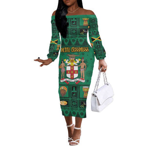 Personalized Afro-Jamaicans Merri Crissmuss Off The Shoulder Long Sleeve Dress Coat Of Arms - Xmas