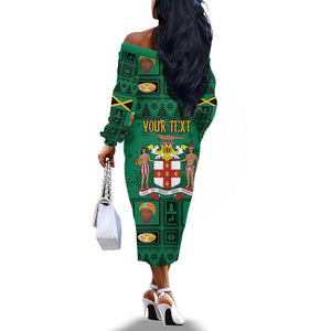 Personalized Afro-Jamaicans Merri Crissmuss Off The Shoulder Long Sleeve Dress Coat Of Arms - Xmas