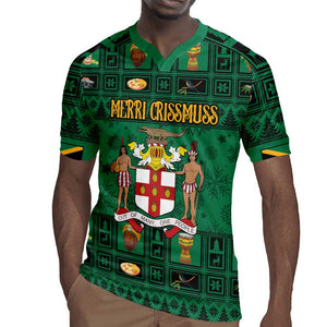 Personalized Afro-Jamaicans Merri Crissmuss Rugby Jersey Coat Of Arms - Xmas