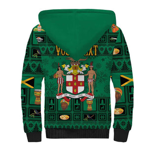 Personalized Afro-Jamaicans Merri Crissmuss Sherpa Hoodie Coat Of Arms - Xmas