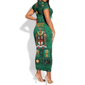 Personalized Afro-Jamaicans Merri Crissmuss Short Sleeve Bodycon Dress Coat Of Arms - Xmas