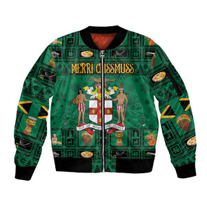 Personalized Afro-Jamaicans Merri Crissmuss Sleeve Zip Bomber Jacket Coat Of Arms - Xmas