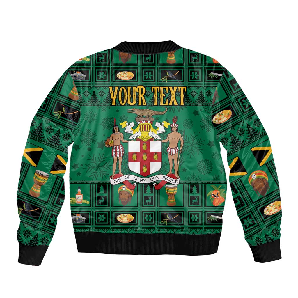 Personalized Afro-Jamaicans Merri Crissmuss Sleeve Zip Bomber Jacket Coat Of Arms - Xmas
