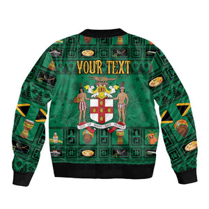 Personalized Afro-Jamaicans Merri Crissmuss Sleeve Zip Bomber Jacket Coat Of Arms - Xmas