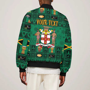 Personalized Afro-Jamaicans Merri Crissmuss Sleeve Zip Bomber Jacket Coat Of Arms - Xmas