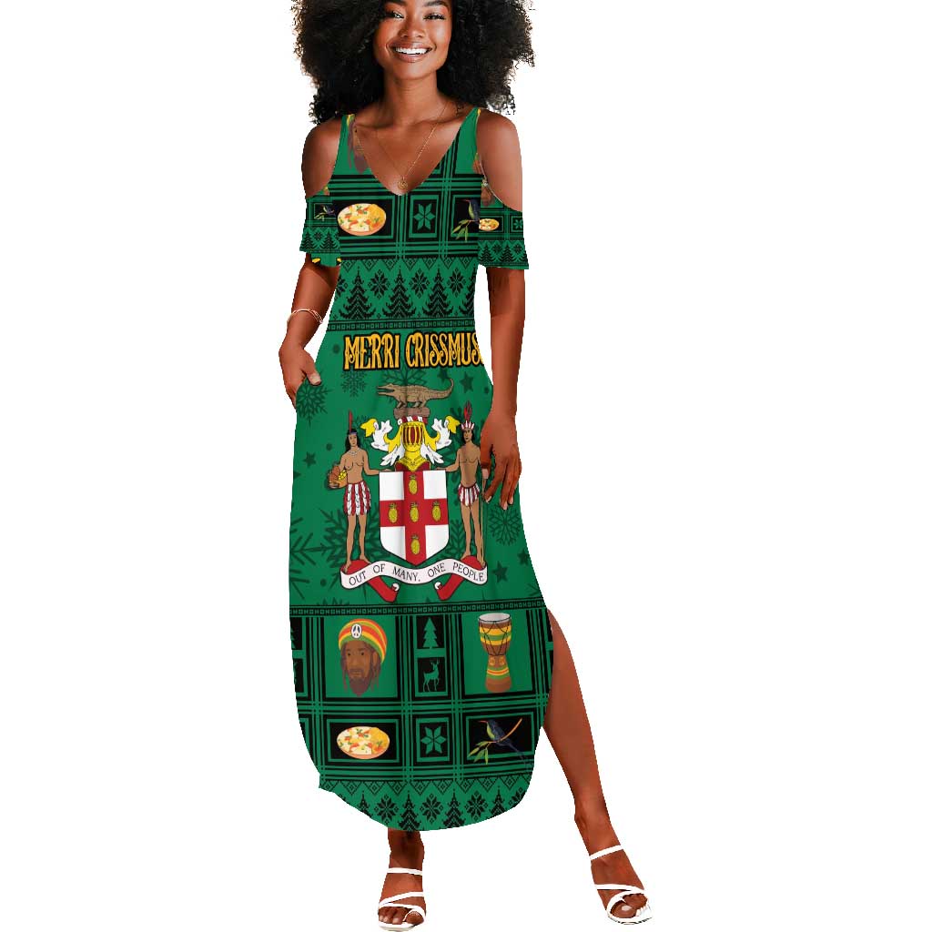 Personalized Afro-Jamaicans Merri Crissmuss Summer Maxi Dress Coat Of Arms - Xmas