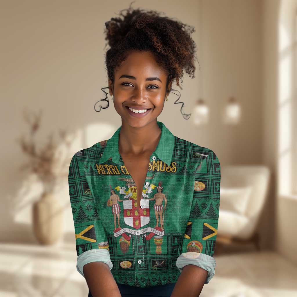 Personalized Afro-Jamaicans Merri Crissmuss Women Casual Shirt Coat Of Arms - Xmas