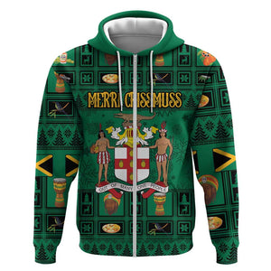 Personalized Afro-Jamaicans Merri Crissmuss Zip Hoodie Coat Of Arms - Xmas