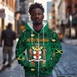 Personalized Afro-Jamaicans Merri Crissmuss Zip Hoodie Coat Of Arms - Xmas