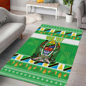 Personalized Afro Tanzania Christmas Area Rug Heri ya Krismasi With Coat Of Arms