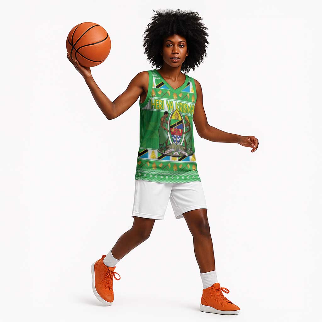 Personalized Afro Tanzania Christmas Basketball Jersey Heri ya Krismasi With Coat Of Arms LT18