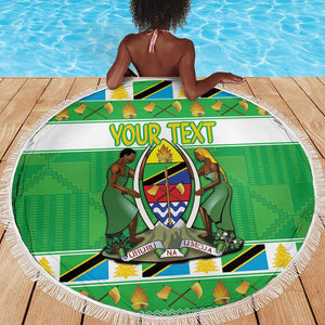 Personalized Afro Tanzania Christmas Beach Blanket Heri ya Krismasi With Coat Of Arms