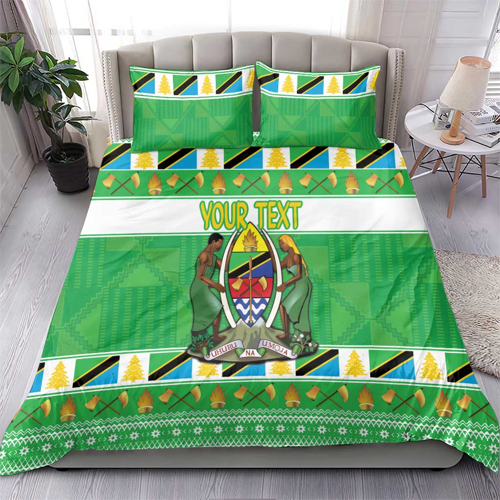 Personalized Afro Tanzania Christmas Bedding Set Heri ya Krismasi With Coat Of Arms