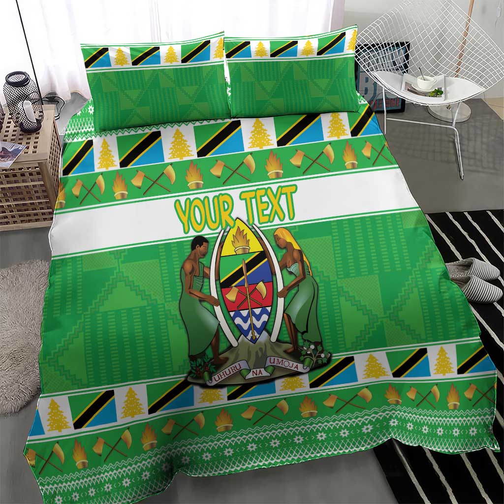 Personalized Afro Tanzania Christmas Bedding Set Heri ya Krismasi With Coat Of Arms