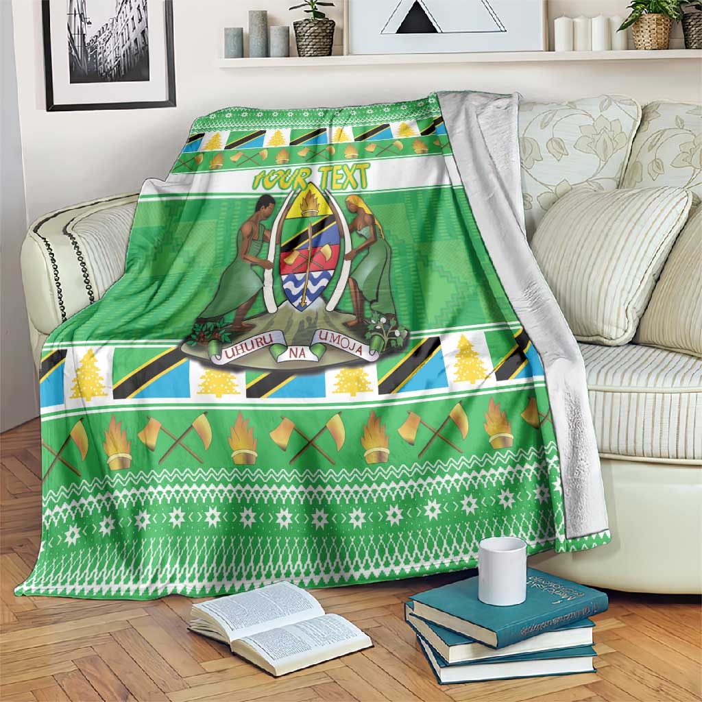 Personalized Afro Tanzania Christmas Blanket Heri ya Krismasi With Coat Of Arms