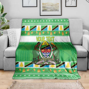 Personalized Afro Tanzania Christmas Blanket Heri ya Krismasi With Coat Of Arms