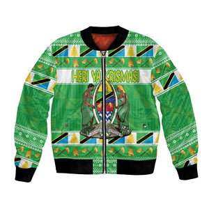 Personalized Afro Tanzania Christmas Bomber Jacket Heri ya Krismasi With Coat Of Arms