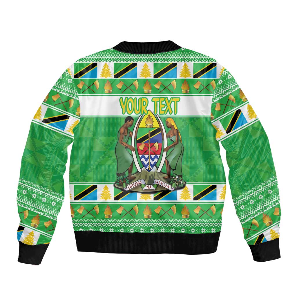 Personalized Afro Tanzania Christmas Bomber Jacket Heri ya Krismasi With Coat Of Arms