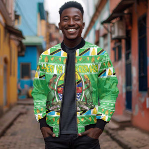 Personalized Afro Tanzania Christmas Bomber Jacket Heri ya Krismasi With Coat Of Arms