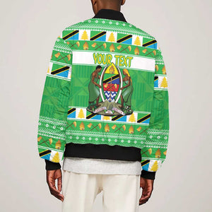 Personalized Afro Tanzania Christmas Bomber Jacket Heri ya Krismasi With Coat Of Arms