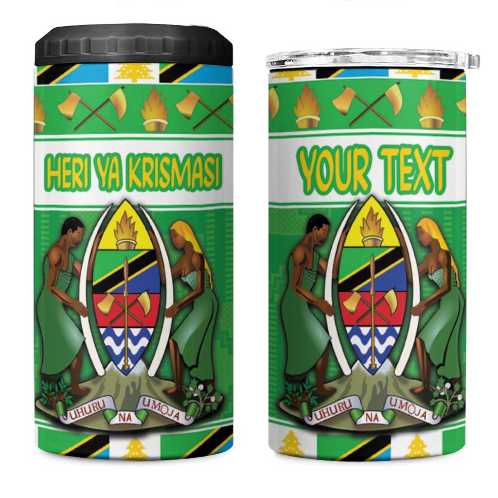 Personalized Afro Tanzania Christmas 4 in 1 Can Cooler Tumbler Heri ya Krismasi With Coat Of Arms