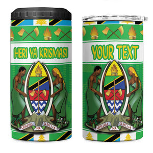 Personalized Afro Tanzania Christmas 4 in 1 Can Cooler Tumbler Heri ya Krismasi With Coat Of Arms