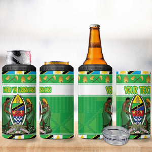 Personalized Afro Tanzania Christmas 4 in 1 Can Cooler Tumbler Heri ya Krismasi With Coat Of Arms