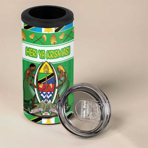 Personalized Afro Tanzania Christmas 4 in 1 Can Cooler Tumbler Heri ya Krismasi With Coat Of Arms