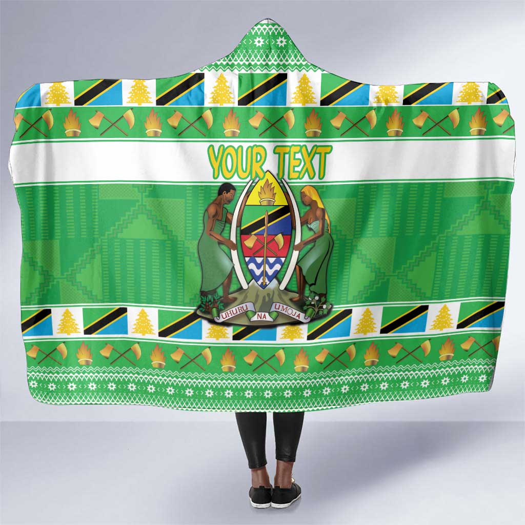 Personalized Afro Tanzania Christmas Hooded Blanket Heri ya Krismasi With Coat Of Arms