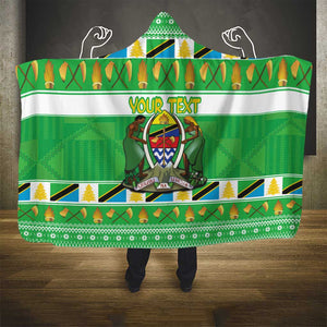 Personalized Afro Tanzania Christmas Hooded Blanket Heri ya Krismasi With Coat Of Arms