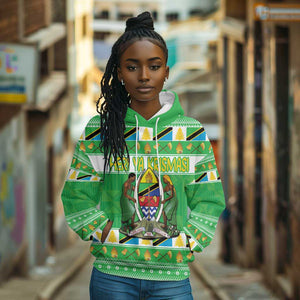 Personalized Afro Tanzania Christmas Hoodie Heri ya Krismasi With Coat Of Arms