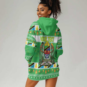 Personalized Afro Tanzania Christmas Hoodie Dress Heri ya Krismasi With Coat Of Arms