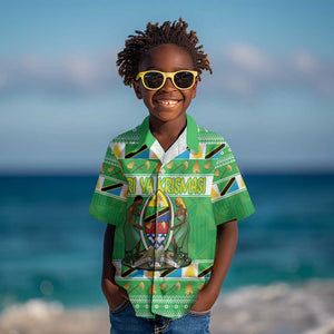 Personalized Afro Tanzania Christmas Kid Hawaiian Shirt Heri ya Krismasi With Coat Of Arms