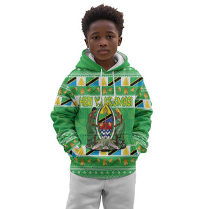 Personalized Afro Tanzania Christmas Kid Hoodie Heri ya Krismasi With Coat Of Arms