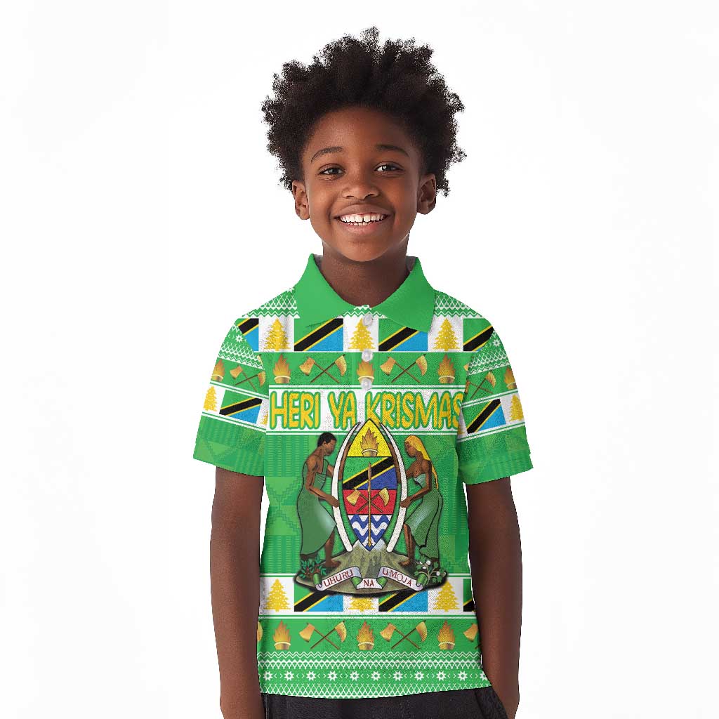 Personalized Afro Tanzania Christmas Kid Polo Shirt Heri ya Krismasi With Coat Of Arms