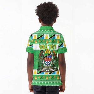 Personalized Afro Tanzania Christmas Kid Polo Shirt Heri ya Krismasi With Coat Of Arms