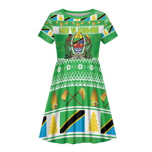 Personalized Afro Tanzania Christmas Kid Short Sleeve Dress Heri ya Krismasi With Coat Of Arms