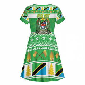 Personalized Afro Tanzania Christmas Kid Short Sleeve Dress Heri ya Krismasi With Coat Of Arms