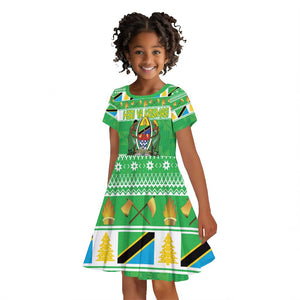 Personalized Afro Tanzania Christmas Kid Short Sleeve Dress Heri ya Krismasi With Coat Of Arms