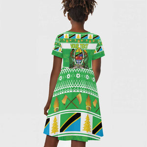 Personalized Afro Tanzania Christmas Kid Short Sleeve Dress Heri ya Krismasi With Coat Of Arms