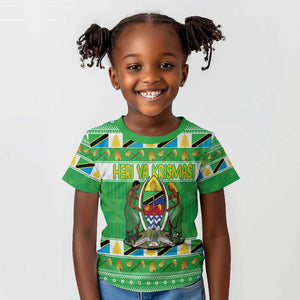 Personalized Afro Tanzania Christmas Kid T shirt Heri ya Krismasi With Coat Of Arms