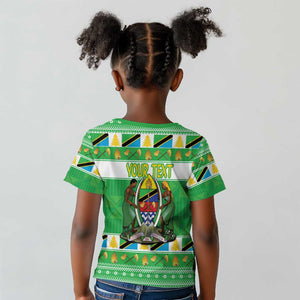 Personalized Afro Tanzania Christmas Kid T shirt Heri ya Krismasi With Coat Of Arms