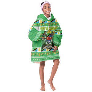 Personalized Afro Tanzania Christmas Kid Wearable Blanket Hoodie Heri ya Krismasi With Coat Of Arms