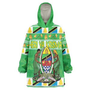 Personalized Afro Tanzania Christmas Kid Wearable Blanket Hoodie Heri ya Krismasi With Coat Of Arms