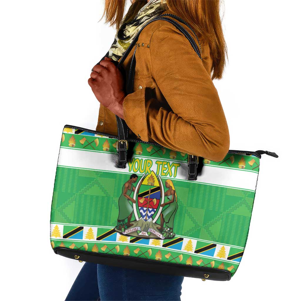 Personalized Afro Tanzania Christmas Leather Tote Bag Heri ya Krismasi With Coat Of Arms