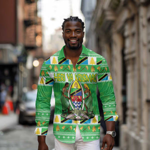 Personalized Afro Tanzania Christmas Long Sleeve Button Shirt Heri ya Krismasi With Coat Of Arms