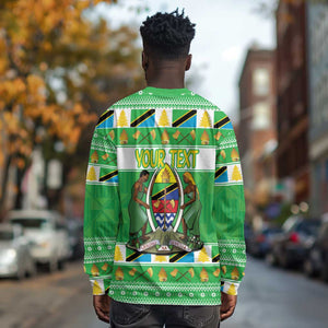 Personalized Afro Tanzania Christmas Long Sleeve Shirt Heri ya Krismasi With Coat Of Arms