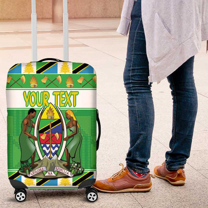 Personalized Afro Tanzania Christmas Luggage Cover Heri ya Krismasi With Coat Of Arms