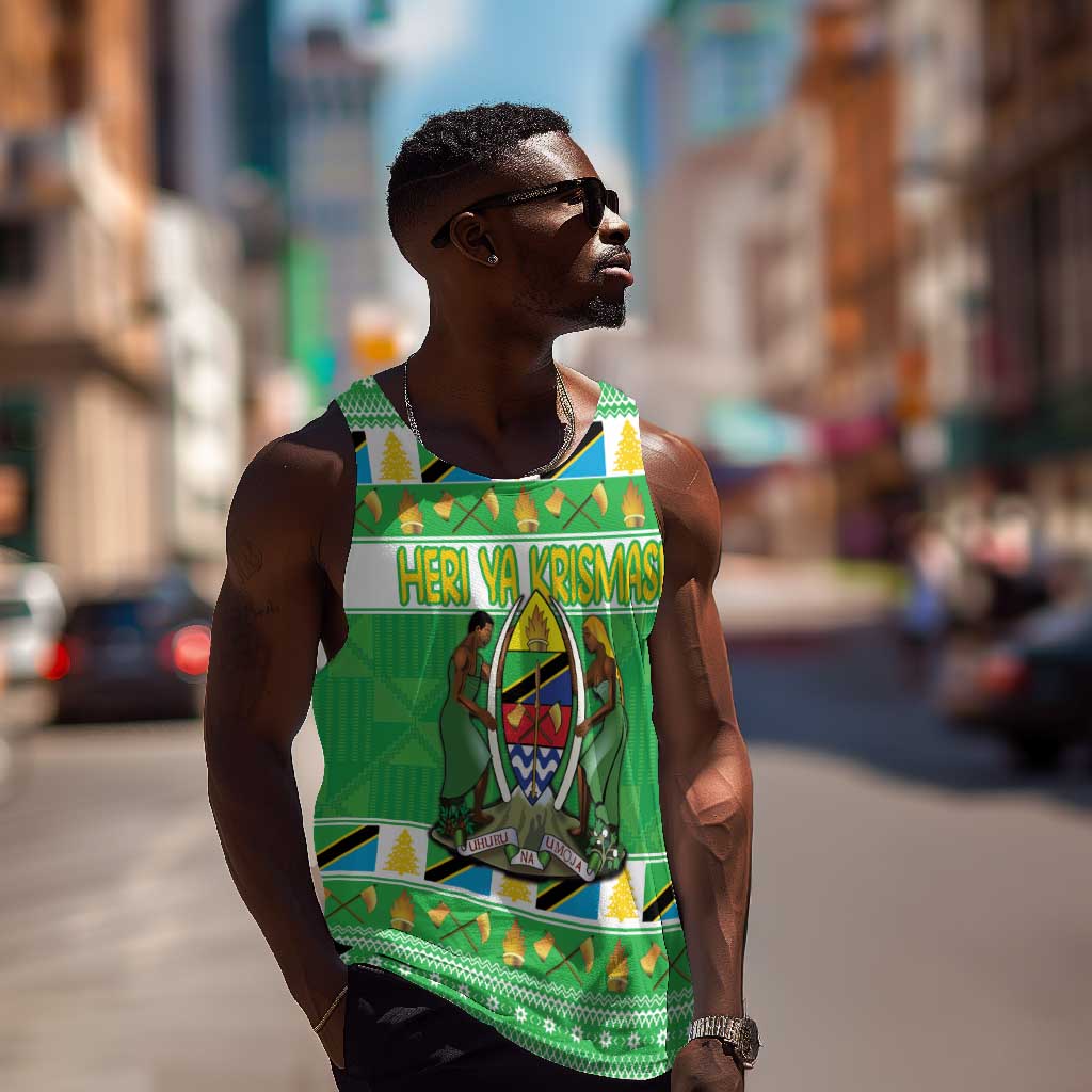 Personalized Afro Tanzania Christmas Men Tank Top Heri ya Krismasi With Coat Of Arms